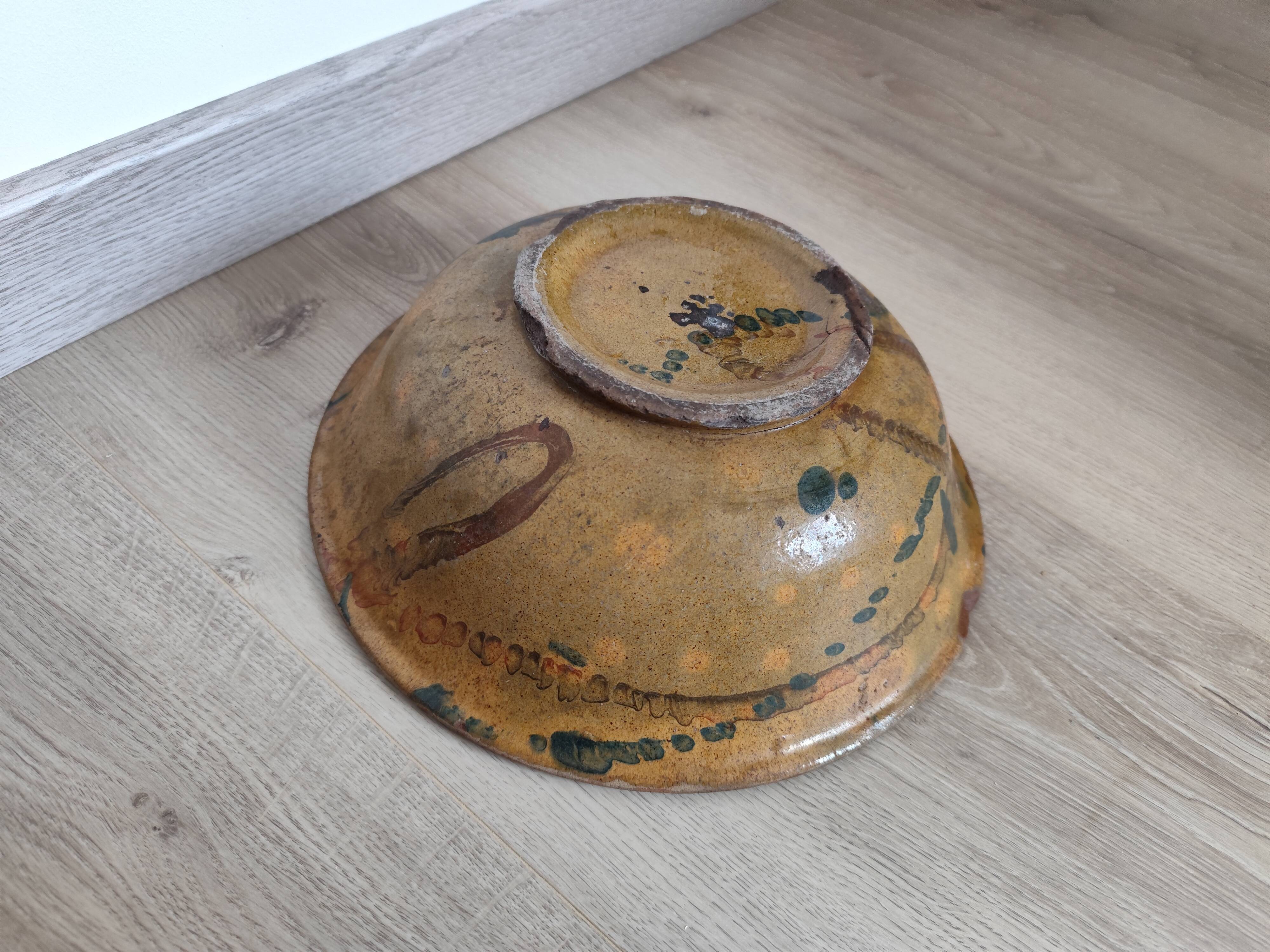 VALLAURIS Flat soup bowl antique Glazed terracotta 30.5 cm