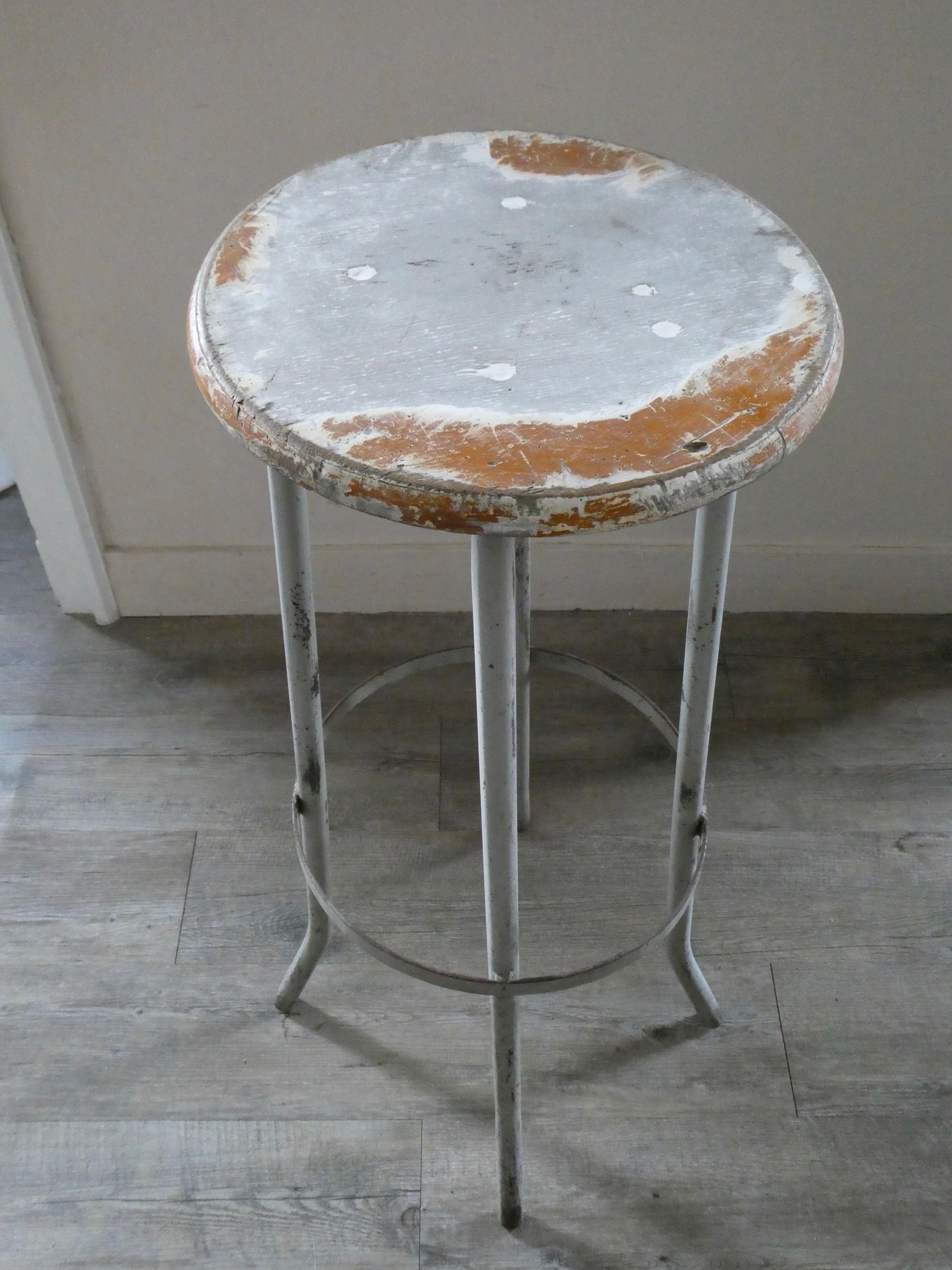 Wooden and metal high stool, 1960s