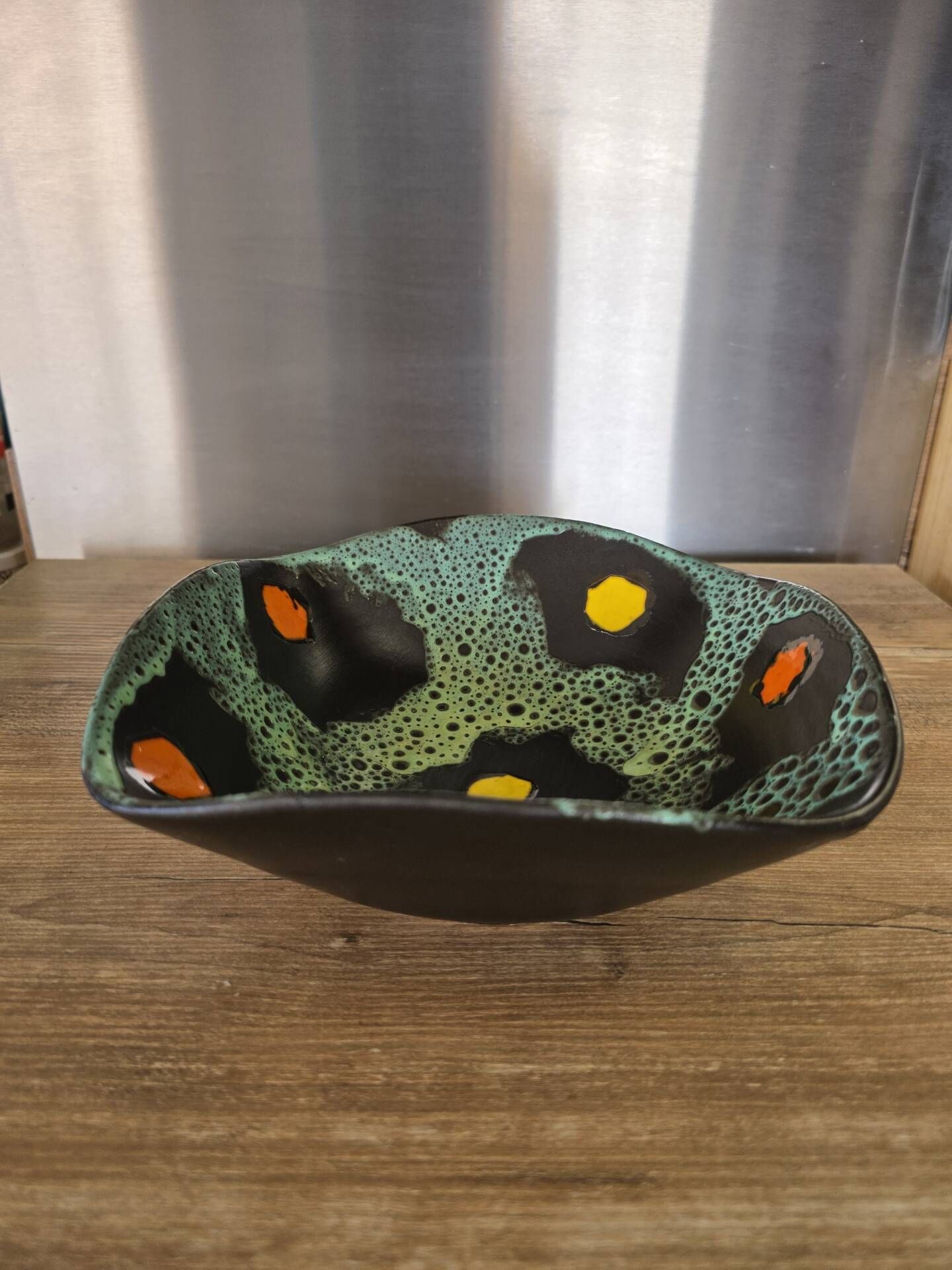 Square shallow dish Vallauris Fat Lava glaze sea foam vintage 1960s