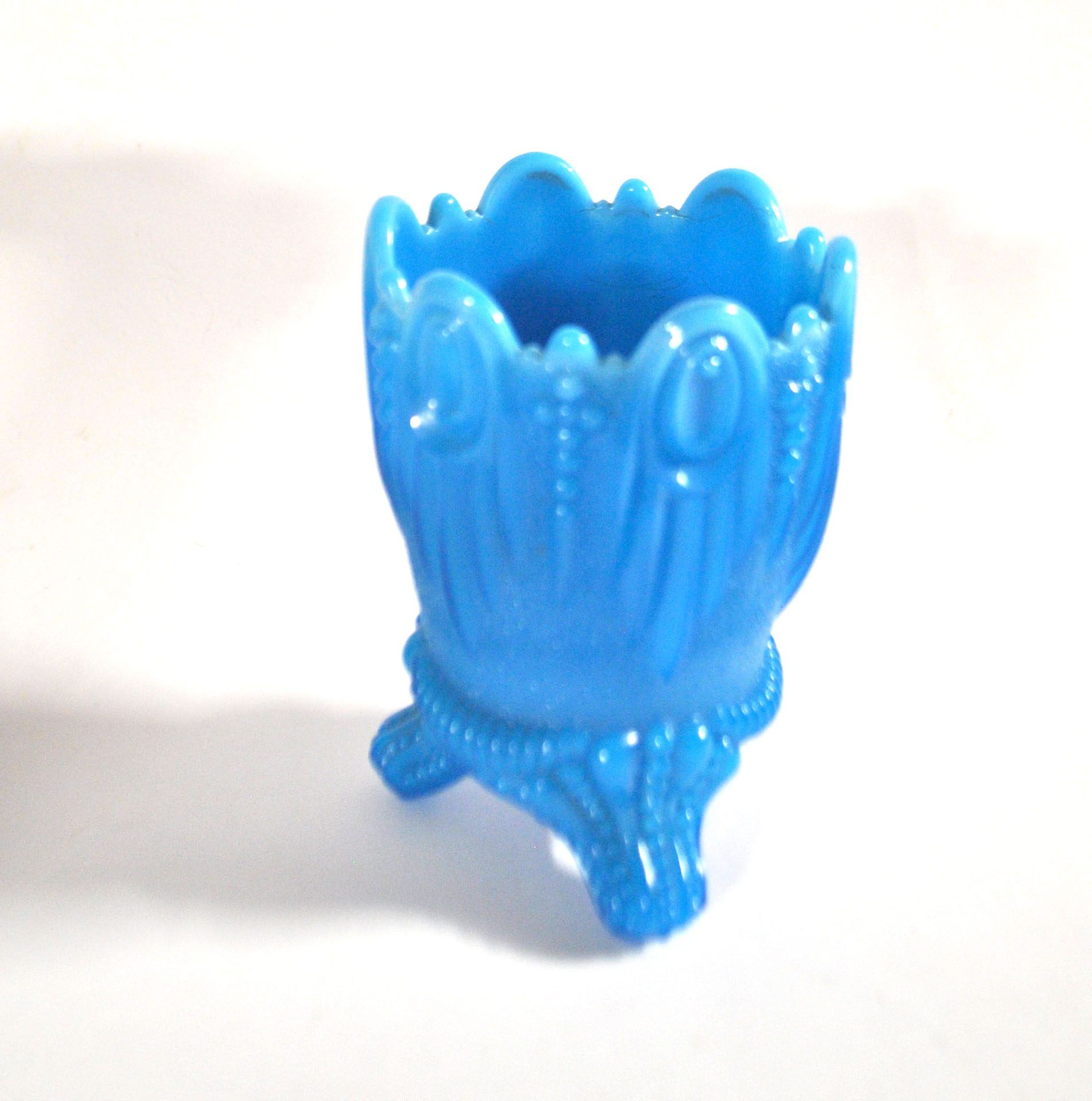 Portieux Gothic opaline goblet candle holder in blue opaline signed - 1910