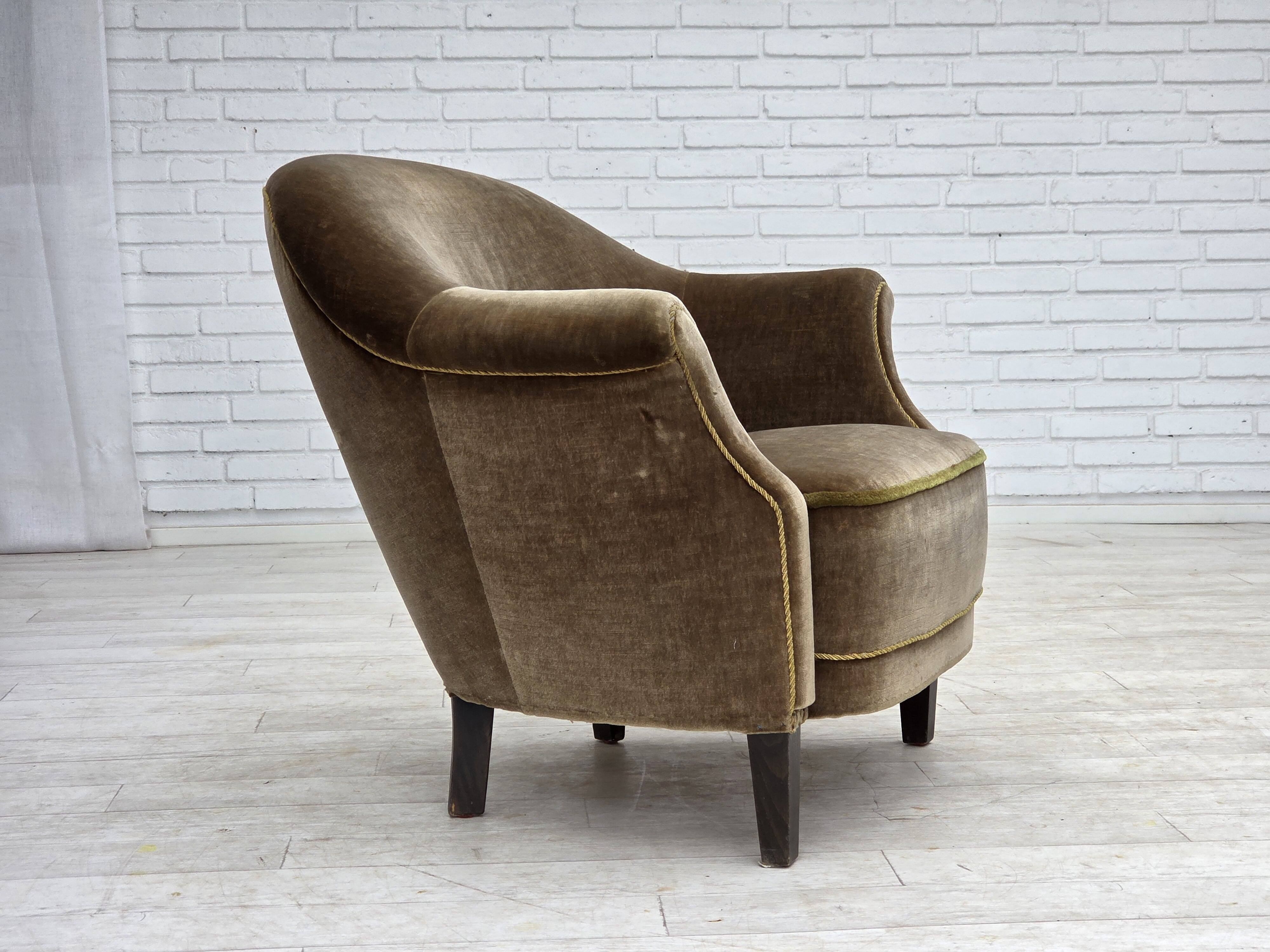 1960s, Danish armchair, original green furniture velour.