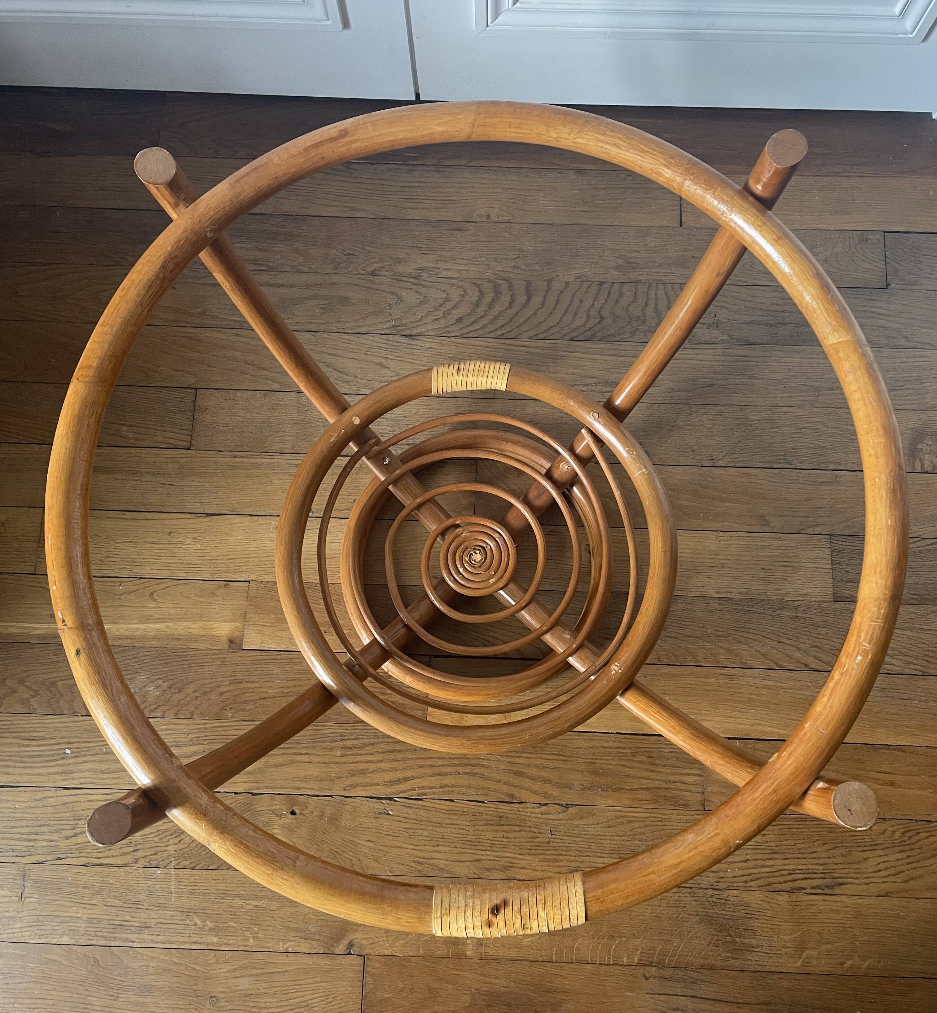 Vintage rattan coffee table with smoked glass top