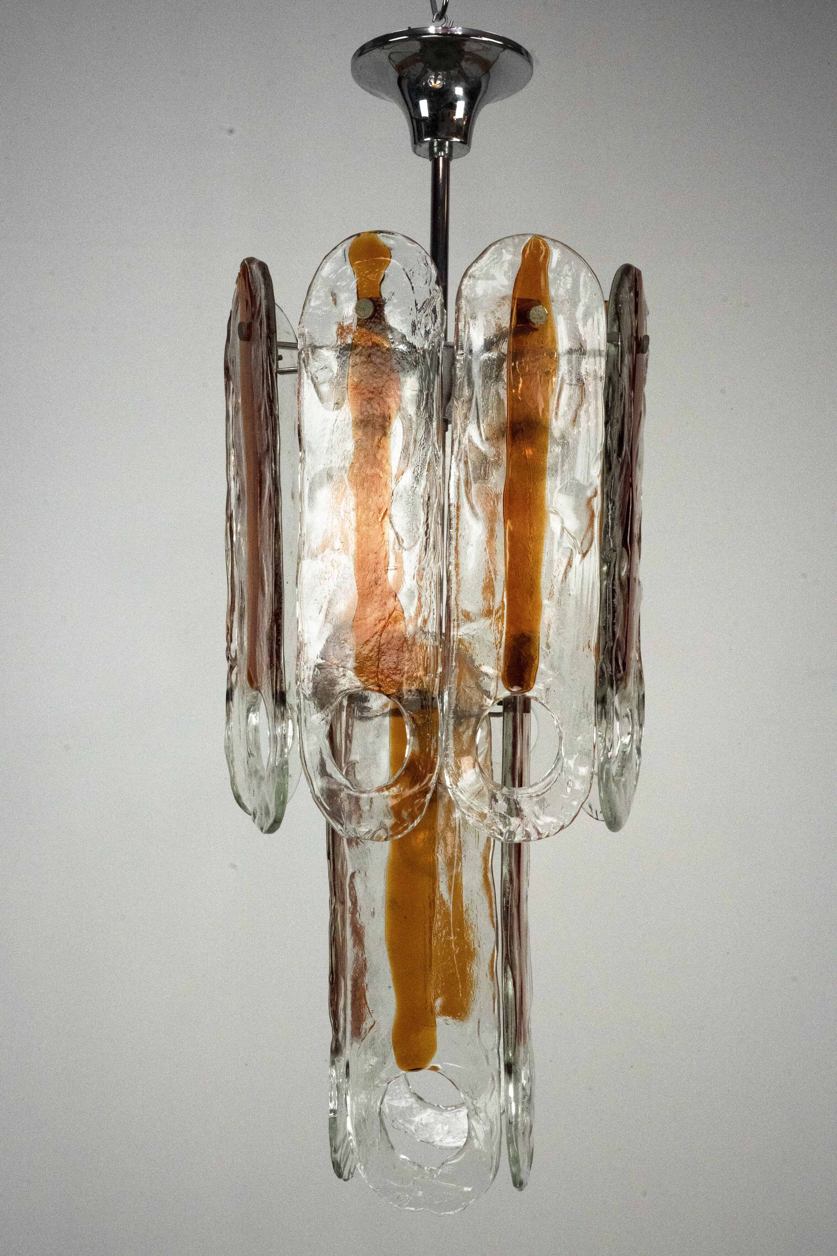 Italian Vintage Murano glass chandelier by Mazzega, model Occhio. Italy '70