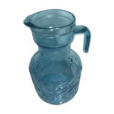 Blue moulded pitcher with decorative handle