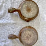 Lot ancien paire de plats caquelons terre cuite vernissée bec verseur poignées poêlon