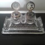 Double antique glass inkwell
