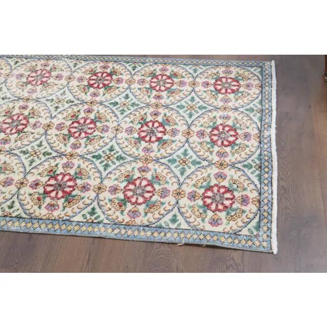 1970s Turkish Oushak Handmade Wool Cotton Beige Area Rug 101x191