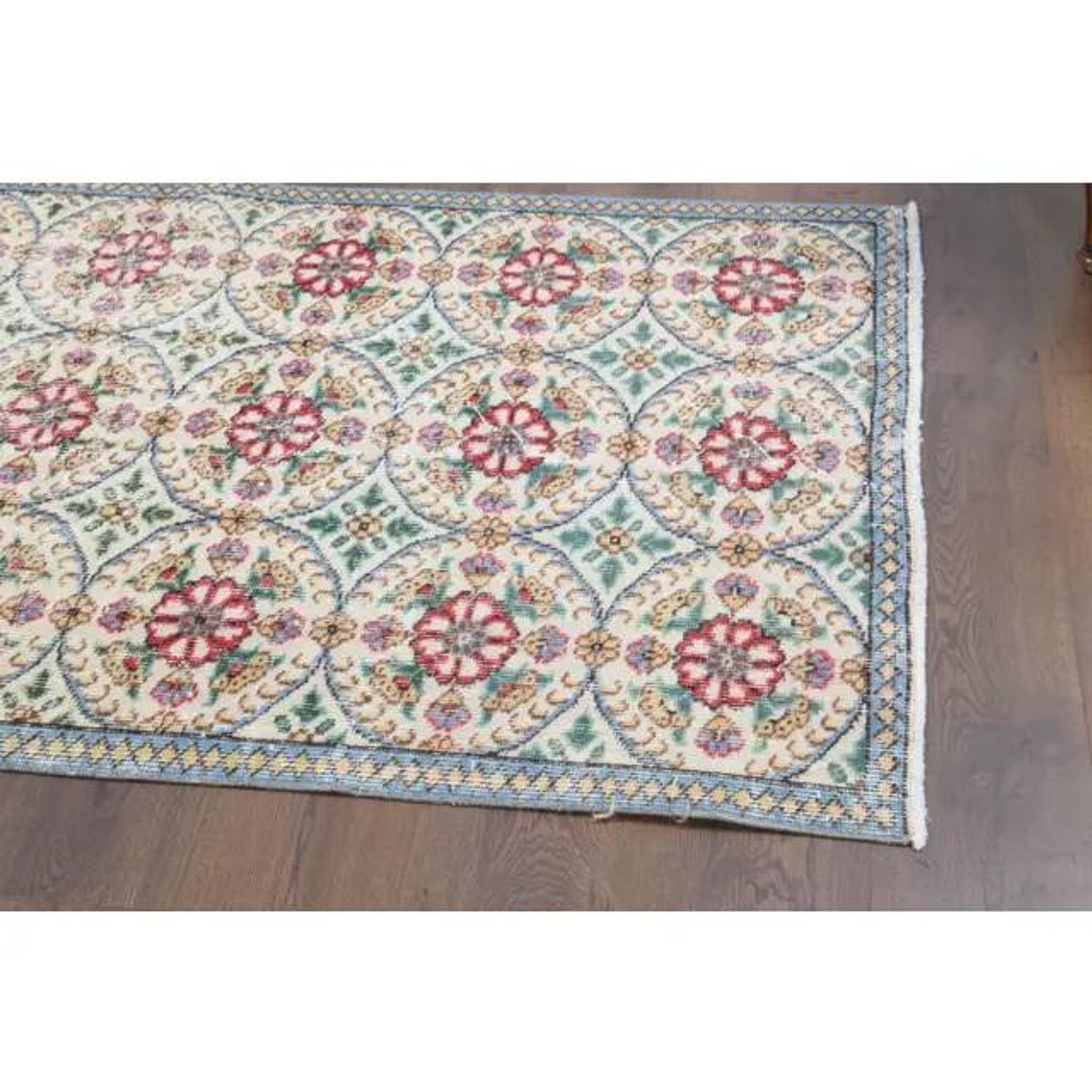 1970s Turkish Oushak Handmade Wool Cotton Beige Area Rug 101x191