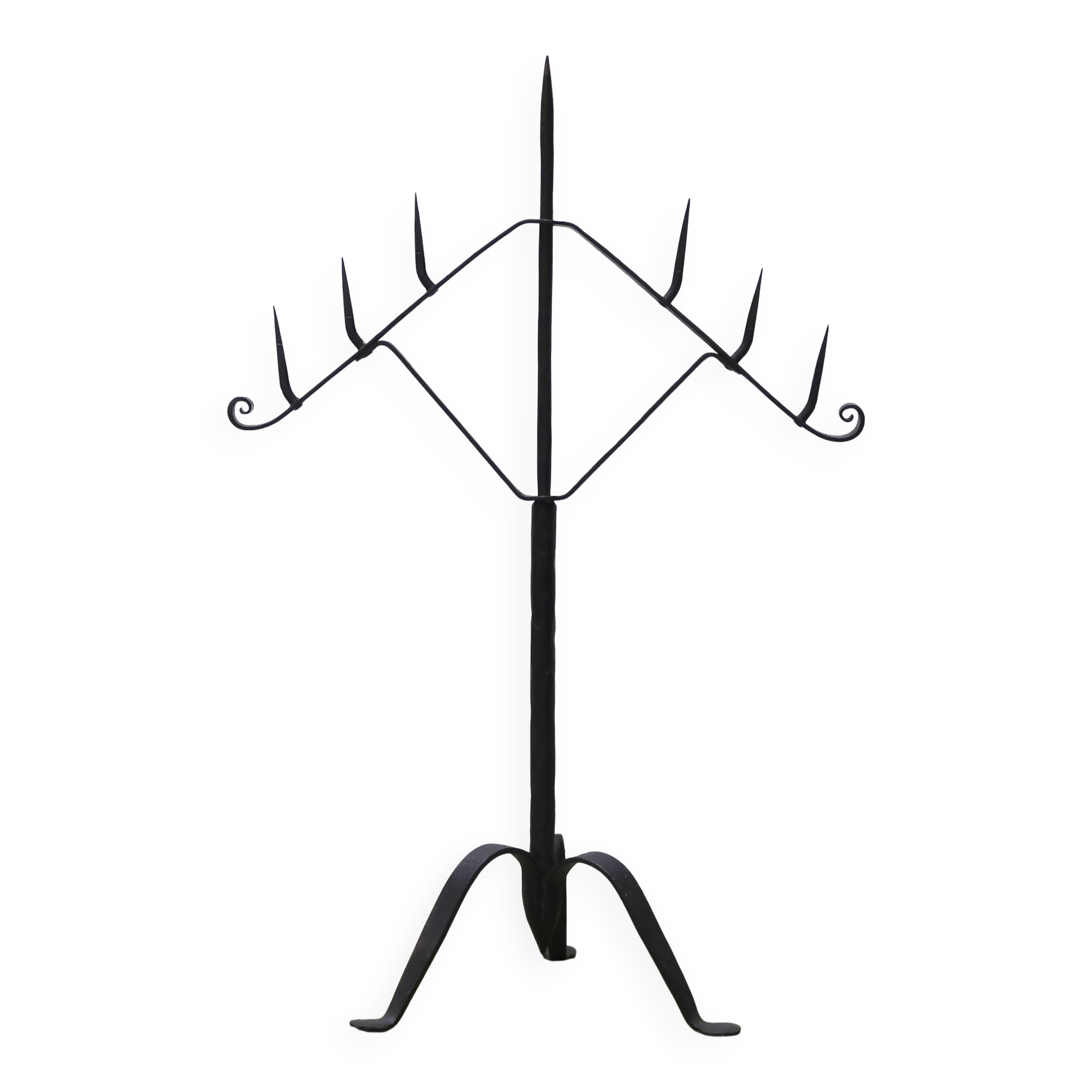 Large 7-arm wrought iron tripod candle holder, 1950s