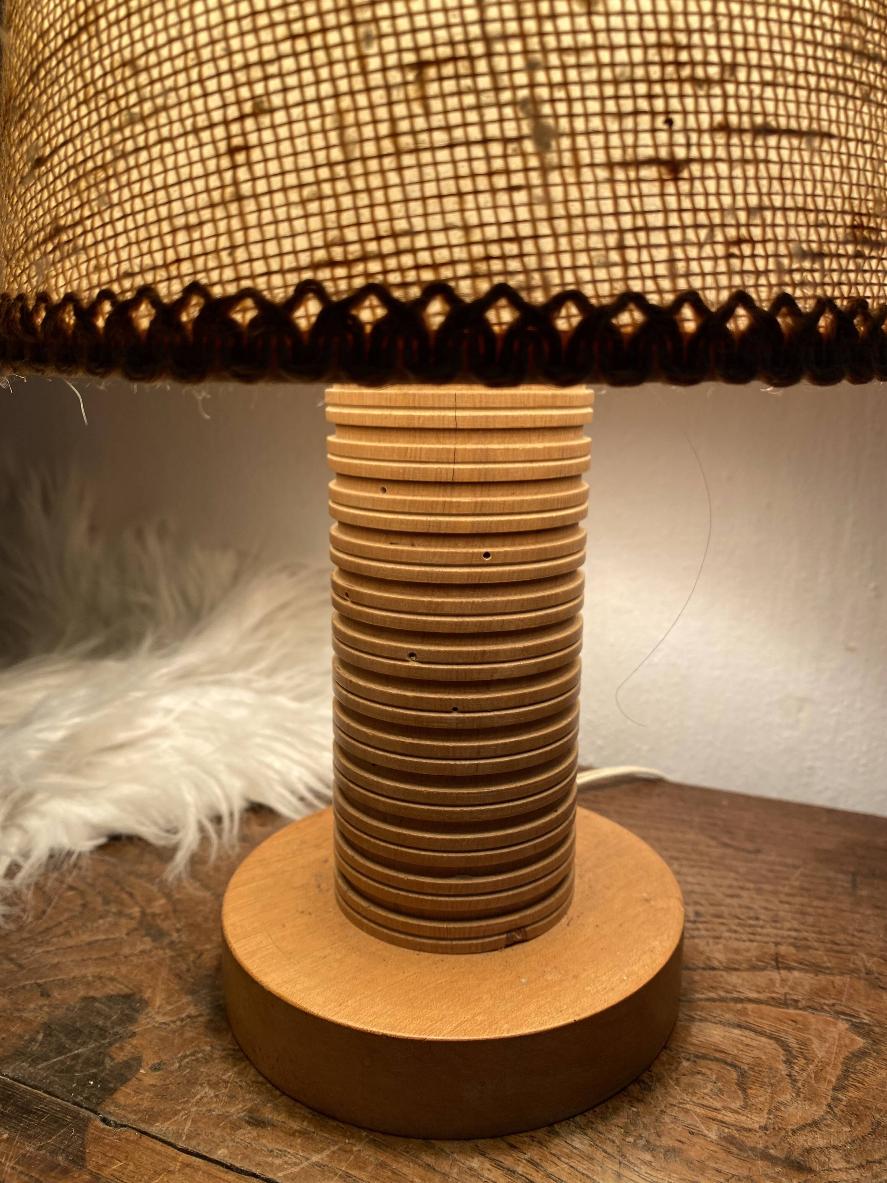 Vintage lamp with turned wooden base 30cm
