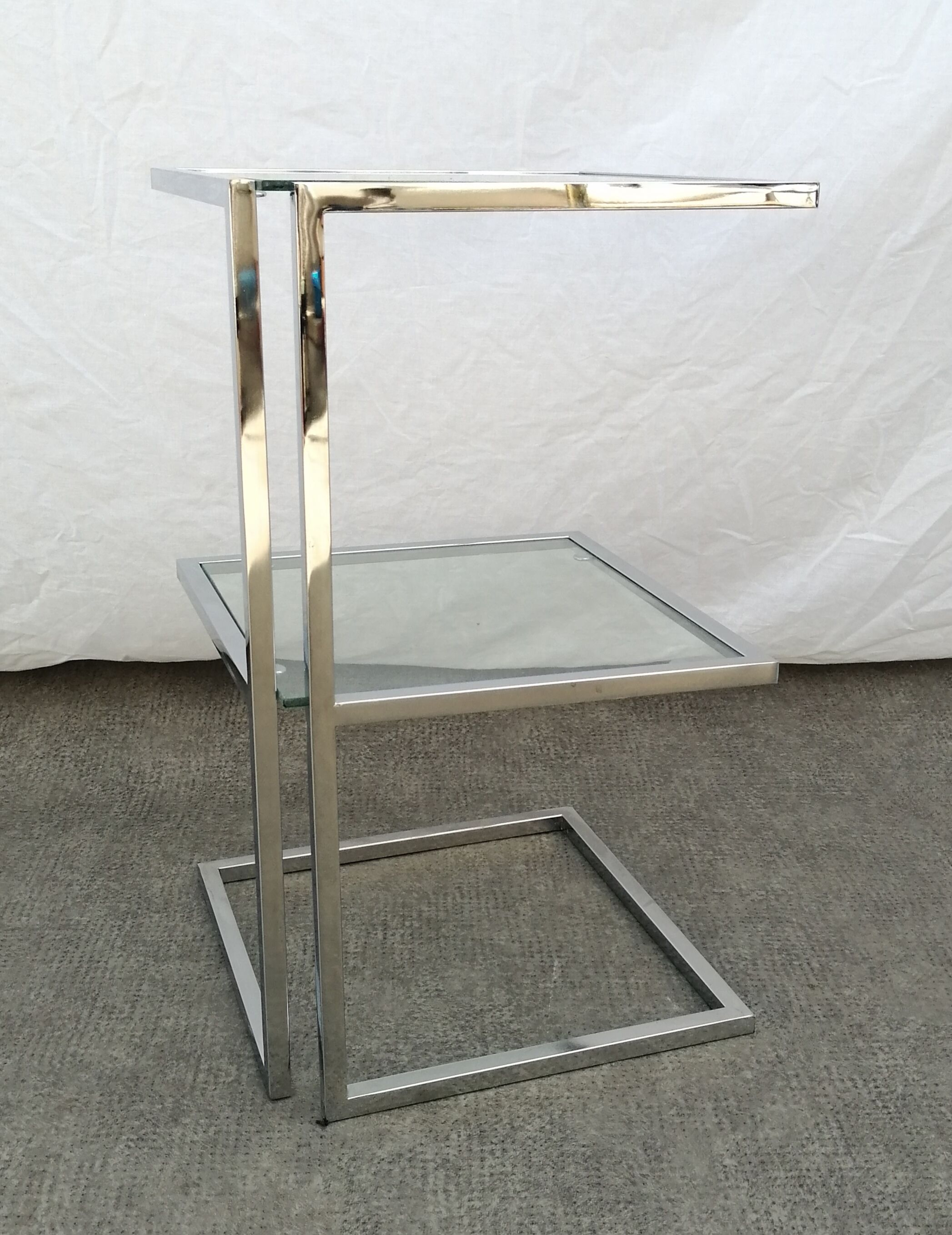 Piece of chrome sofa 2 glass shelves from 1970