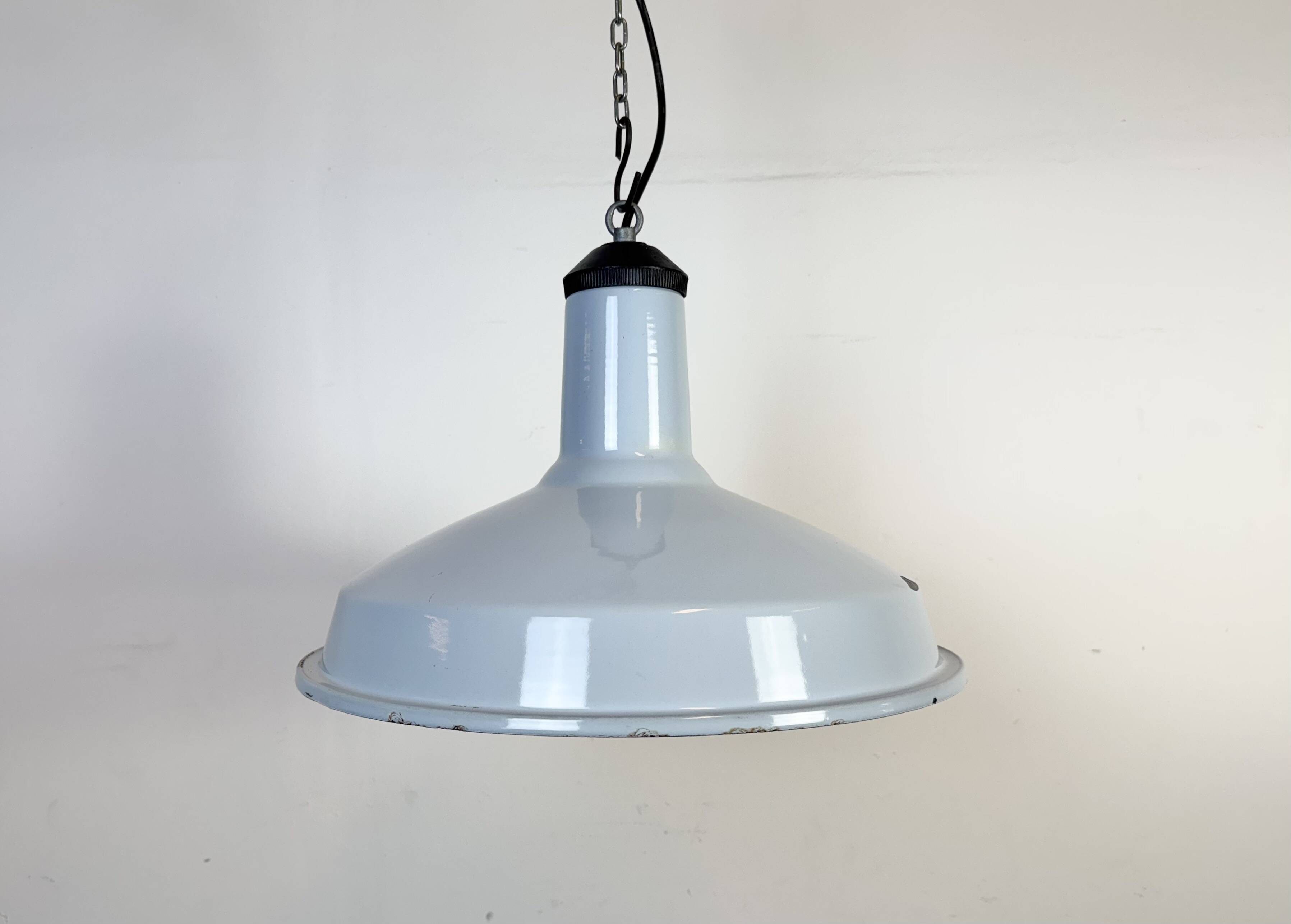 Industrial Light Blue Enamel Factory Pendant Lamp, 1960s