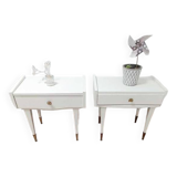 Pair of vintage bedside tables with compass feet
