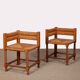 Pair of turned wooden corner chairs with rush seats, 1940.