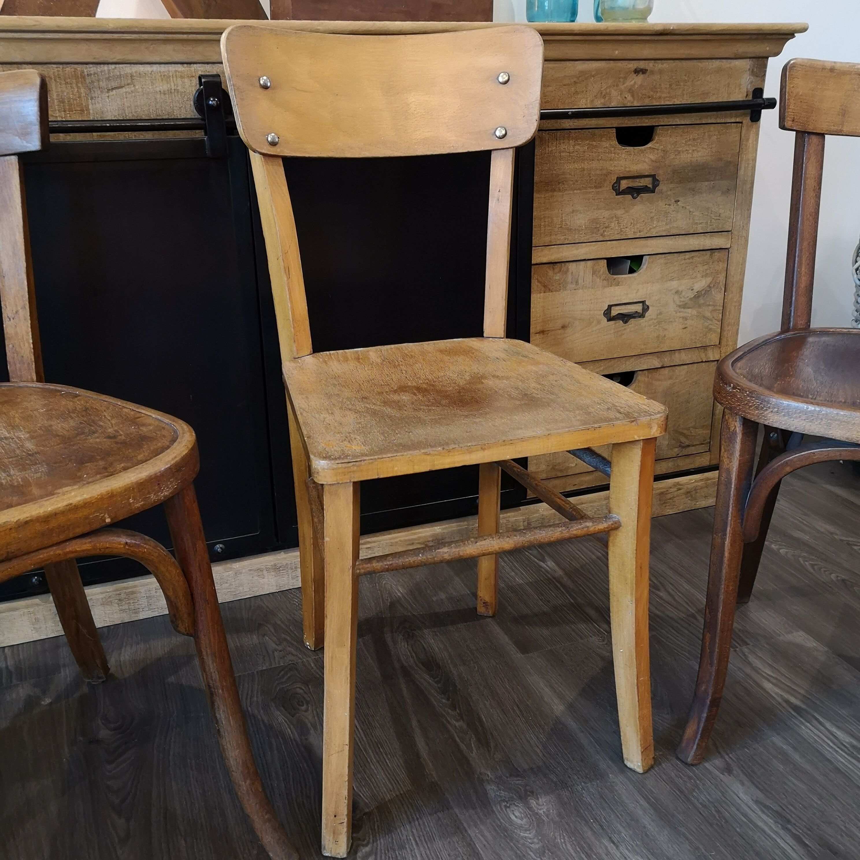 Series of 4 Bistro chairs dismatched Baumann and Fischel