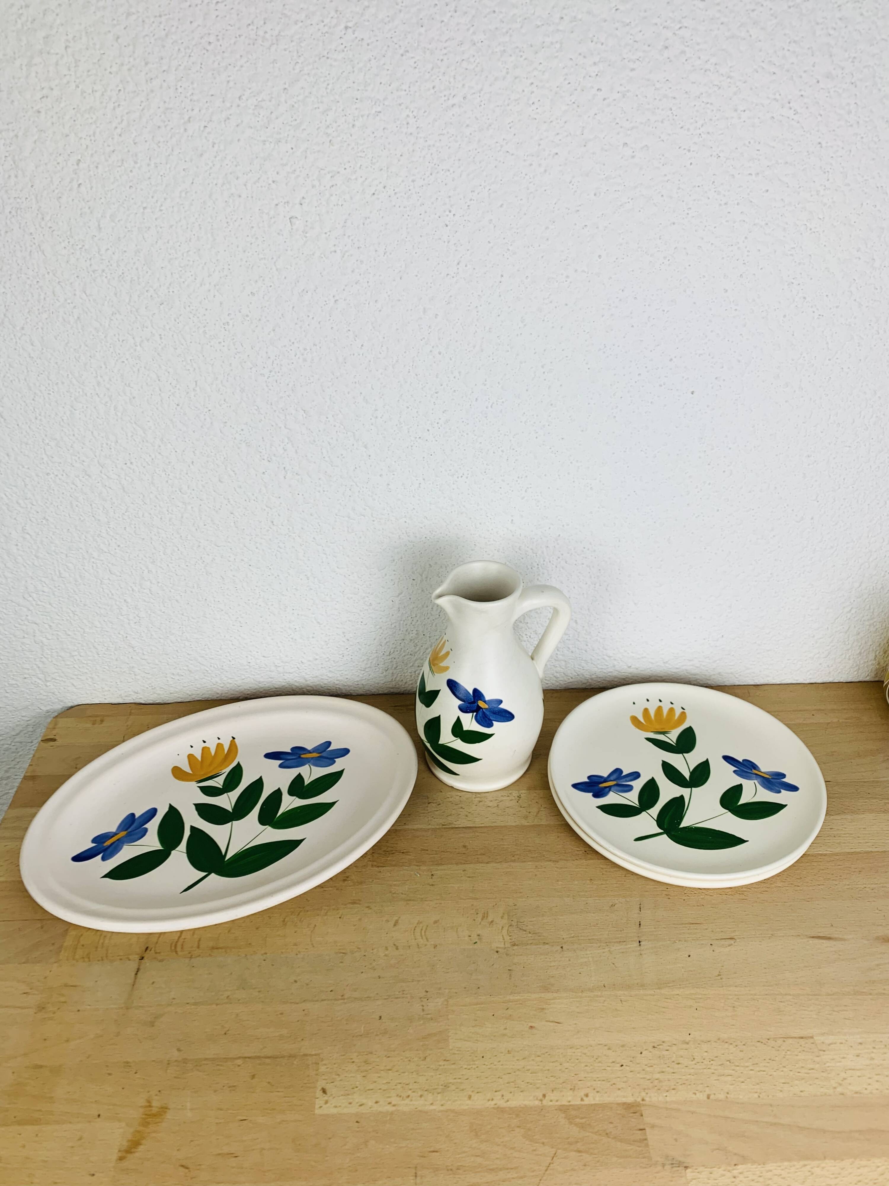 3 vintage ceramic dishes and pitcher from the 50s Poteries du Marais