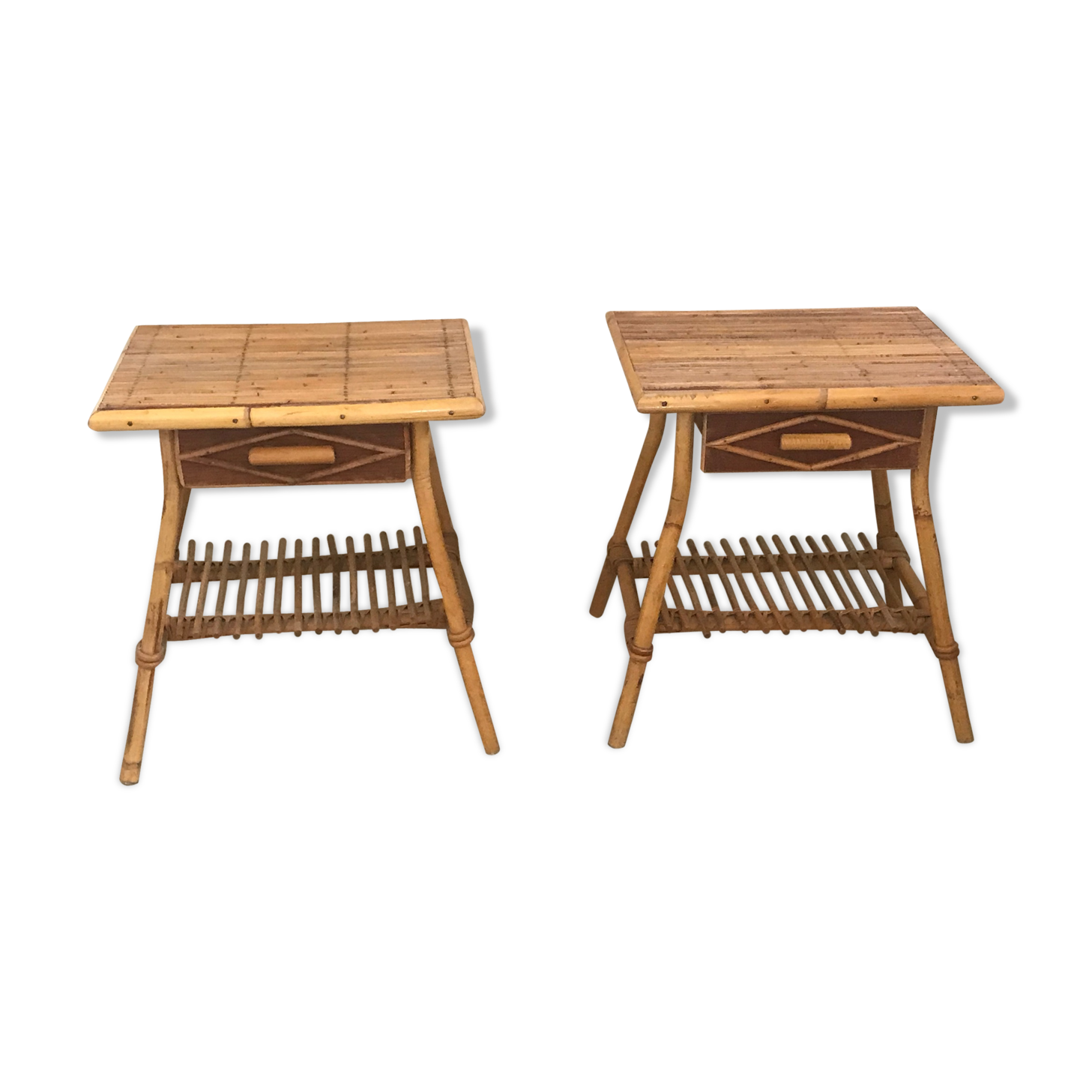 Pair of vintage rattan bedside tables 60 years