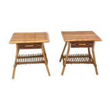 Pair of vintage rattan bedside tables 60 years