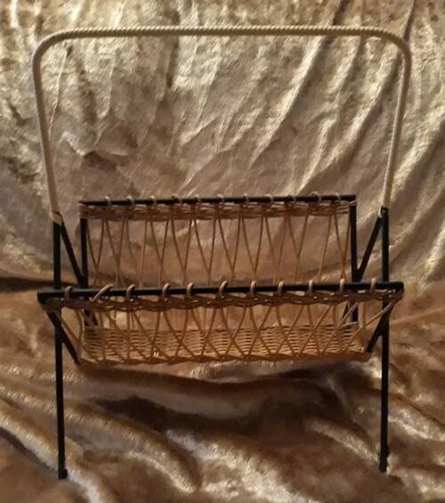 1970s rattan magazine rack