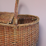 Large unique old French basket in rattan with handmade compartments of artisanal manufacture