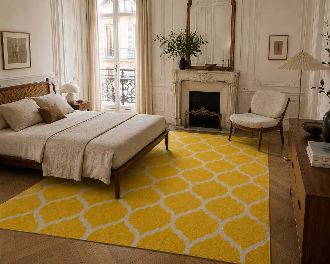 Vintage Moroccan Hand Loomed Yellow and Ivory Wool Rug, Late 20th Century