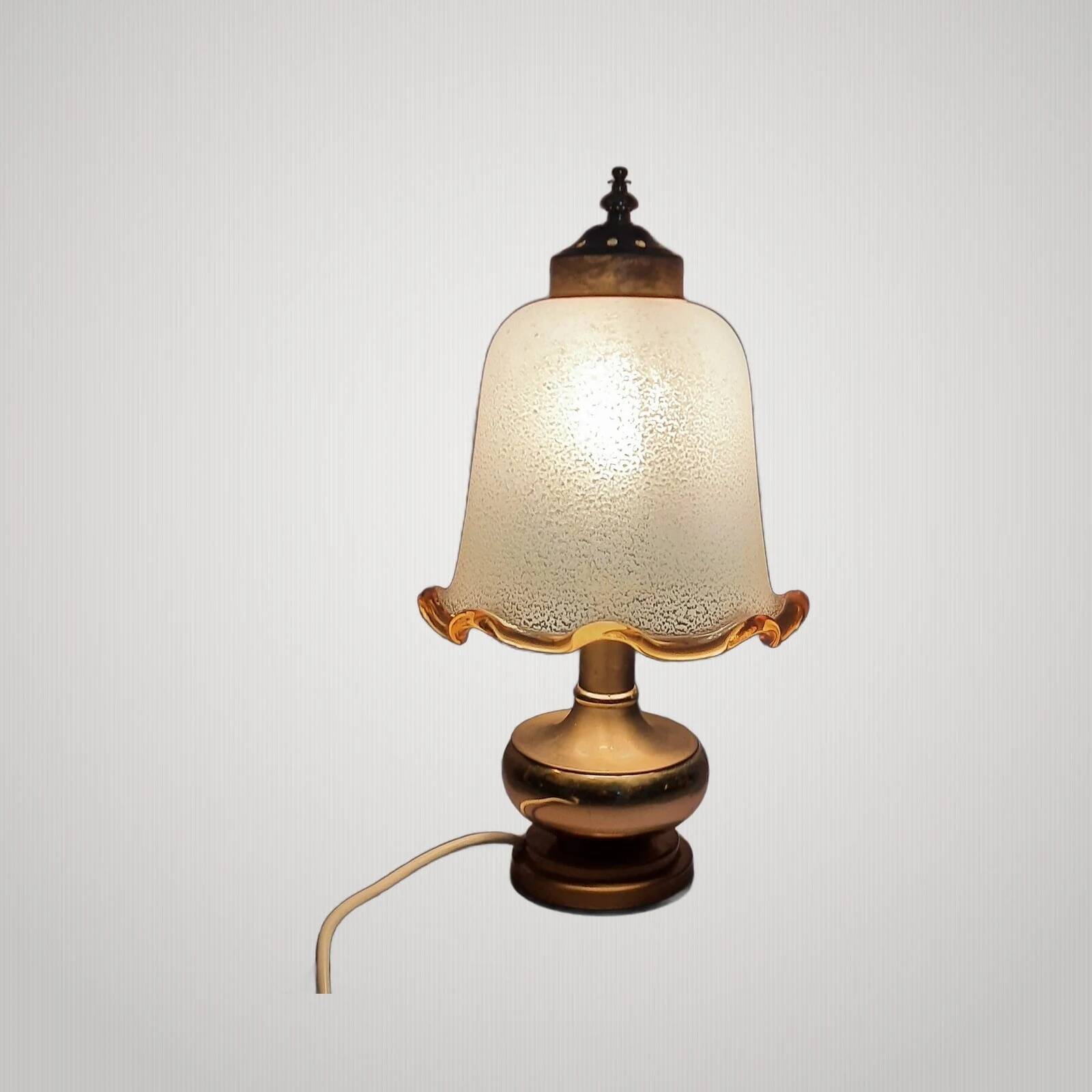 Lampe de Table Verre Murano Laiton Champignon Design Moderne Ans ‘70