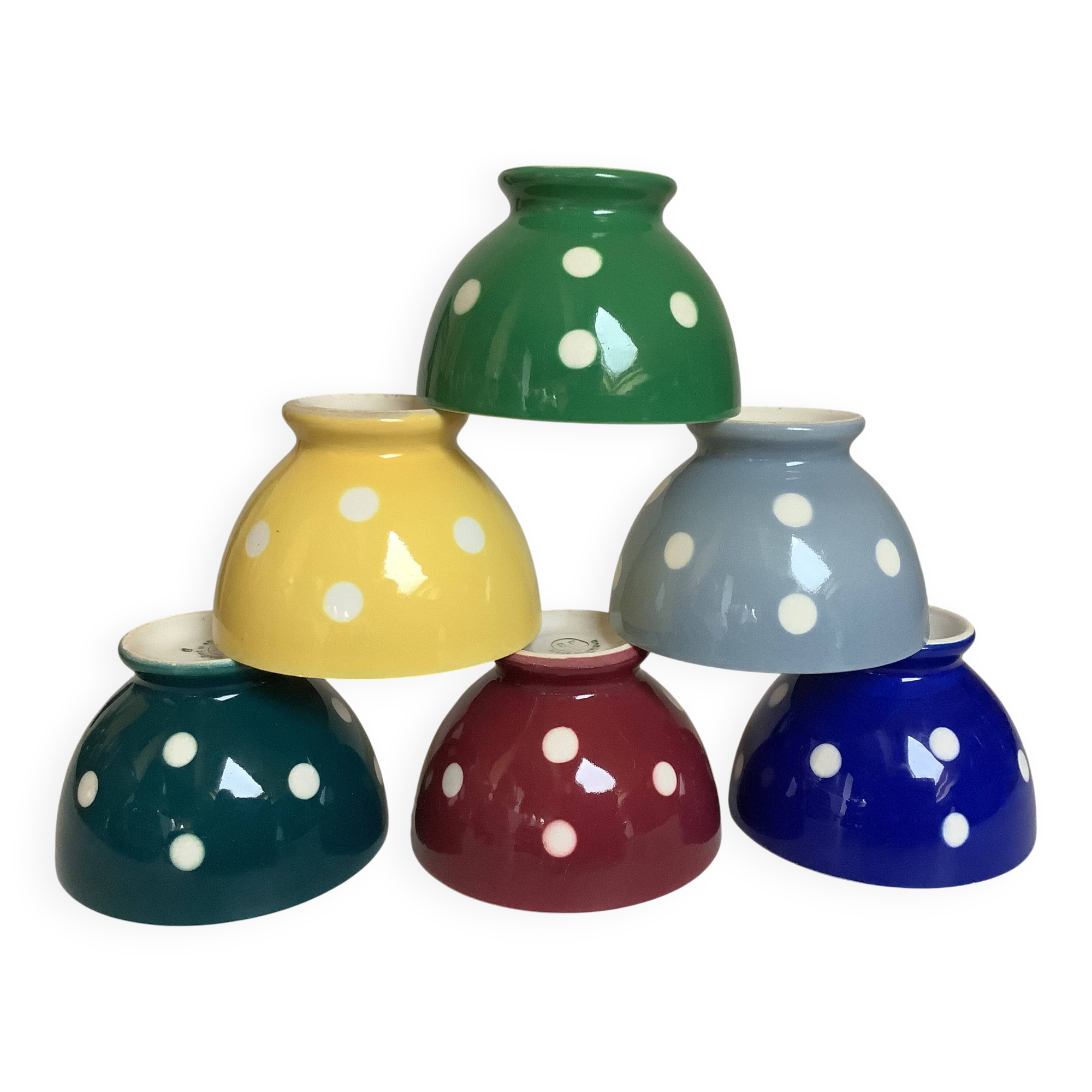 Six small polka dot bowls Boch Frères Belgium