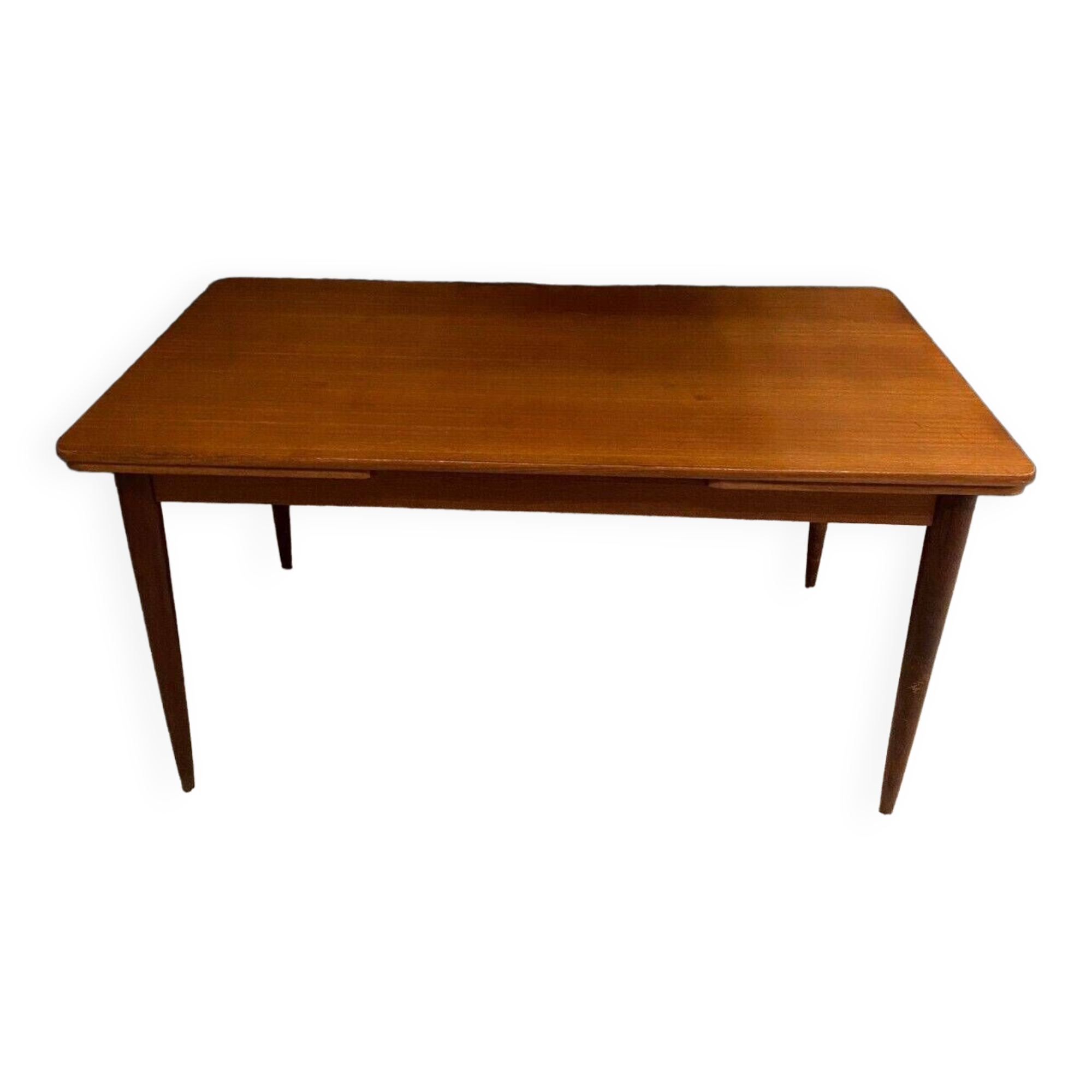 Scandinavian rectangular teak dining table with 4 tapered legs
