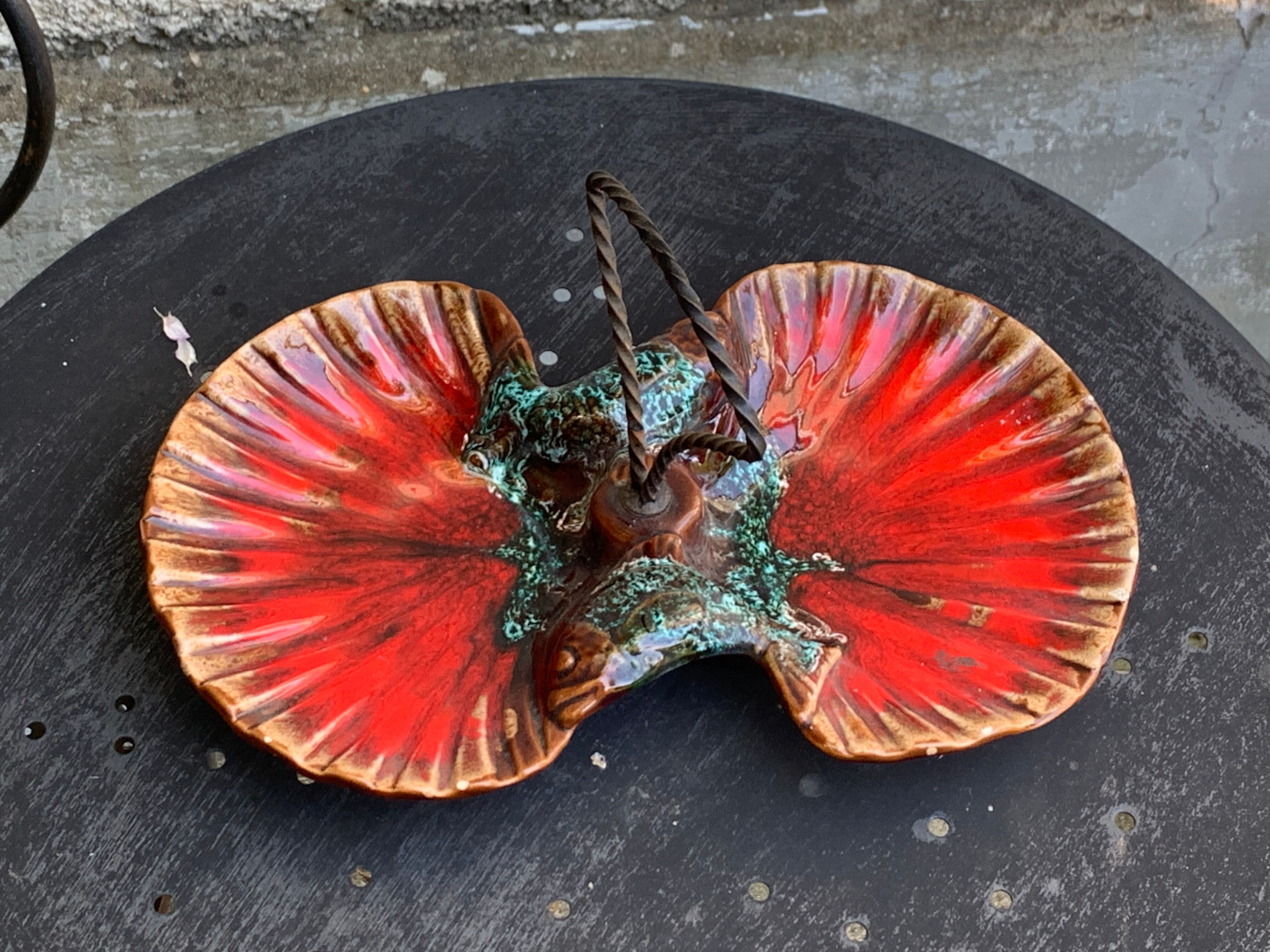 Servant in the shape of an enamelled ceramic shell and forged iron in vintage Vallauris style
