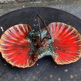 Servant in the shape of an enamelled ceramic shell and forged iron in vintage Vallauris style