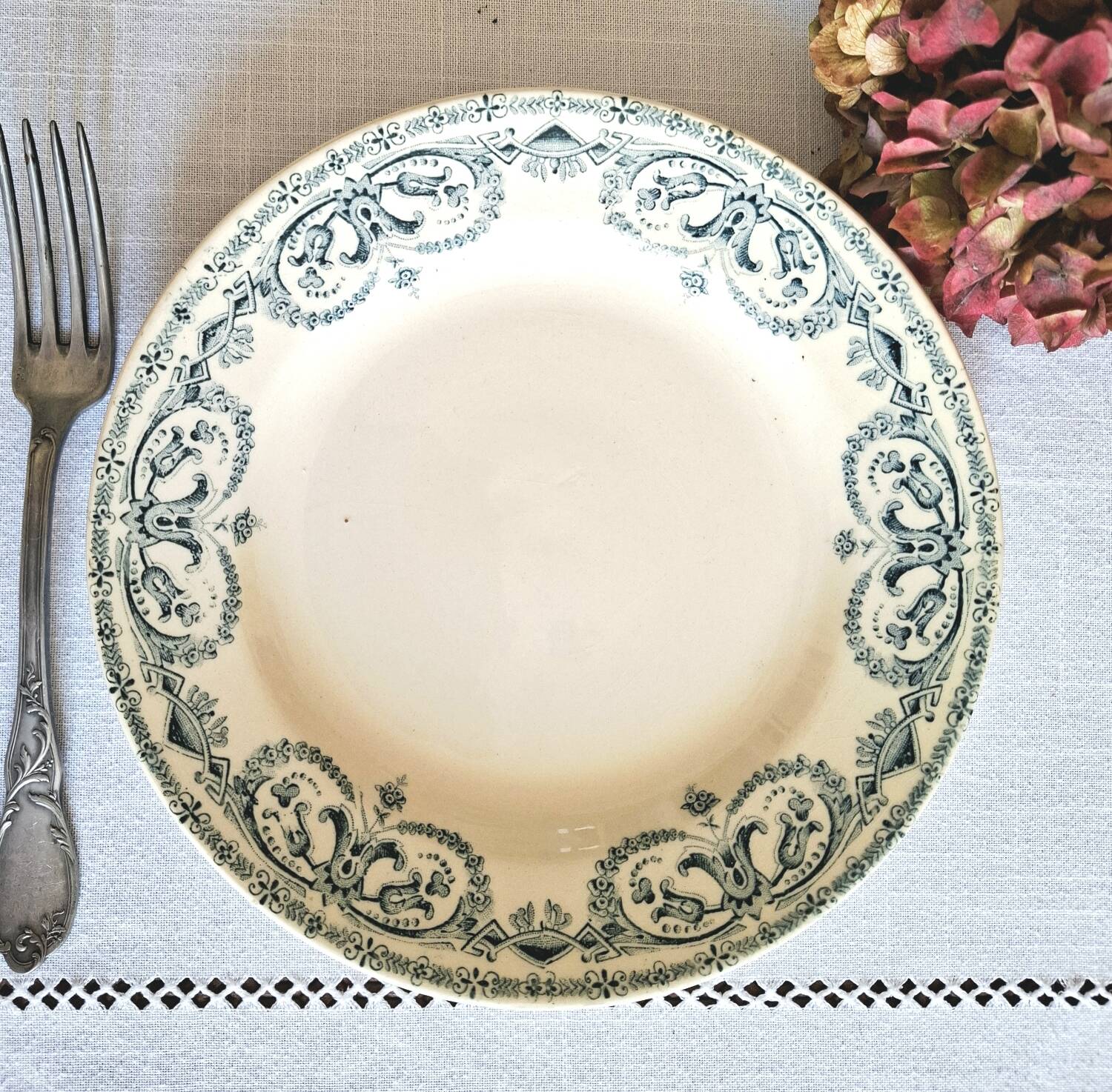 Mismatched antique ironstone earthenware plates