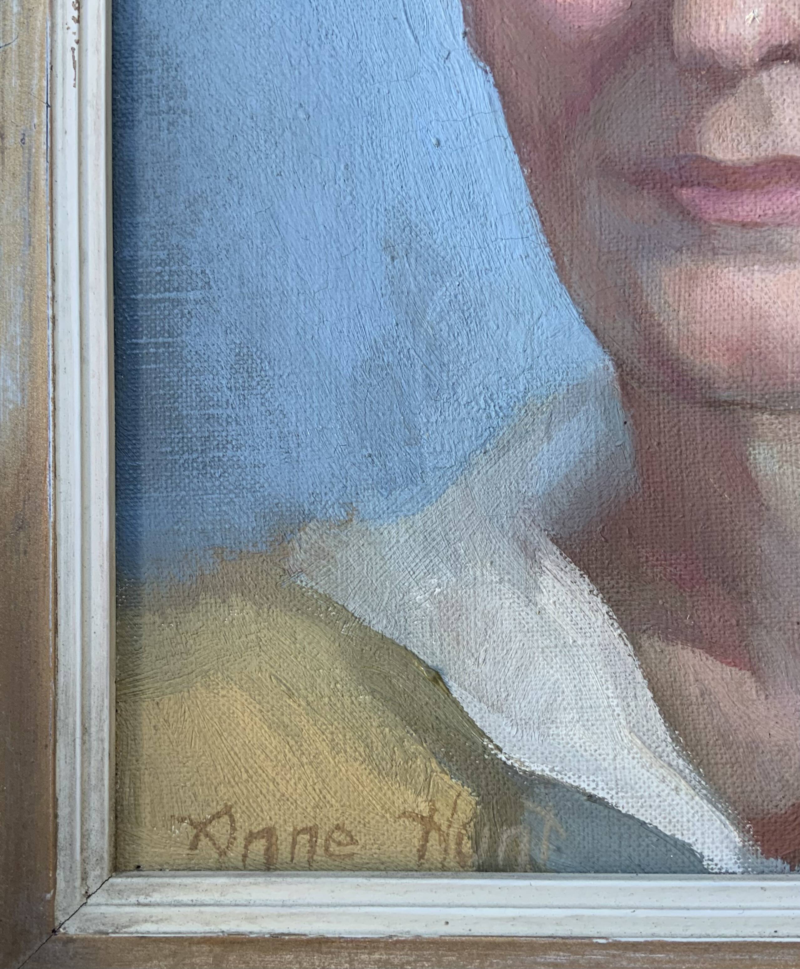 Vintage Oil On Canvas Men Portrait Signed, Small, 1950s