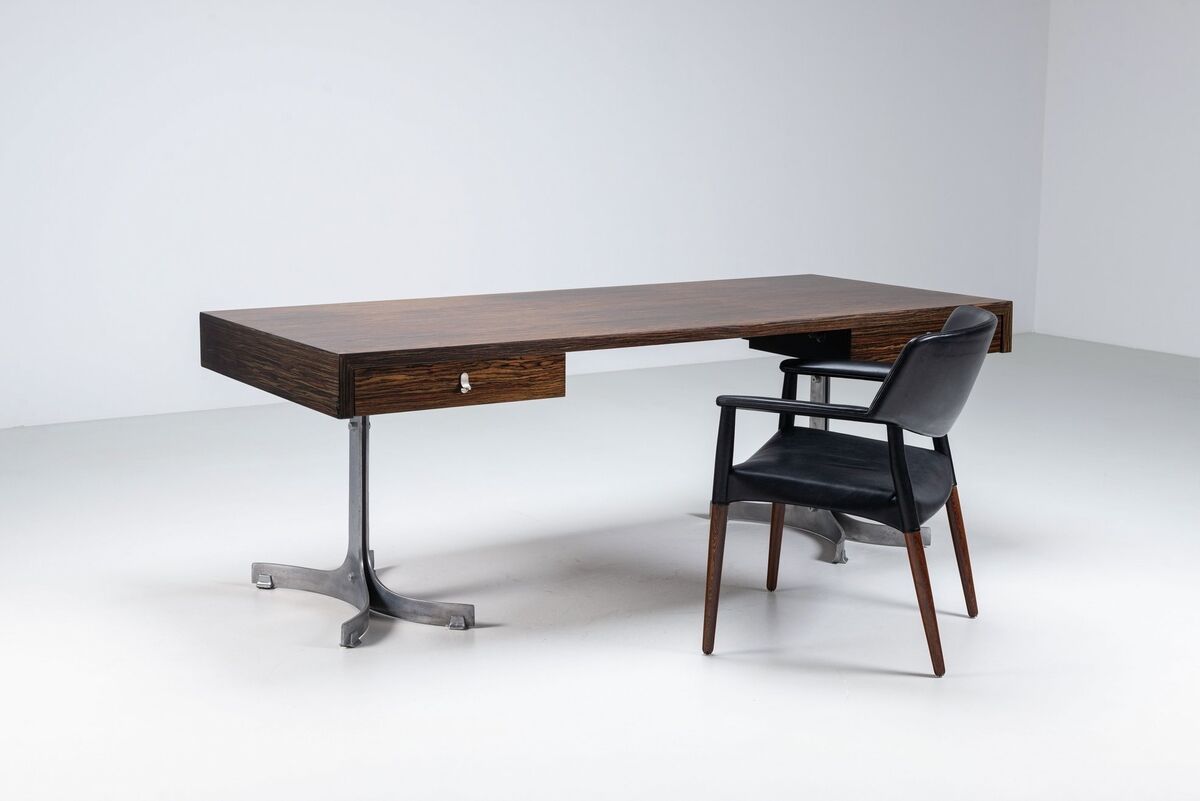 Trau Arredamenti Metallici S.P.A. large desk rosewood Italy 1960