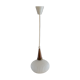 Scandinavian opaline and teak pendant light, 1960