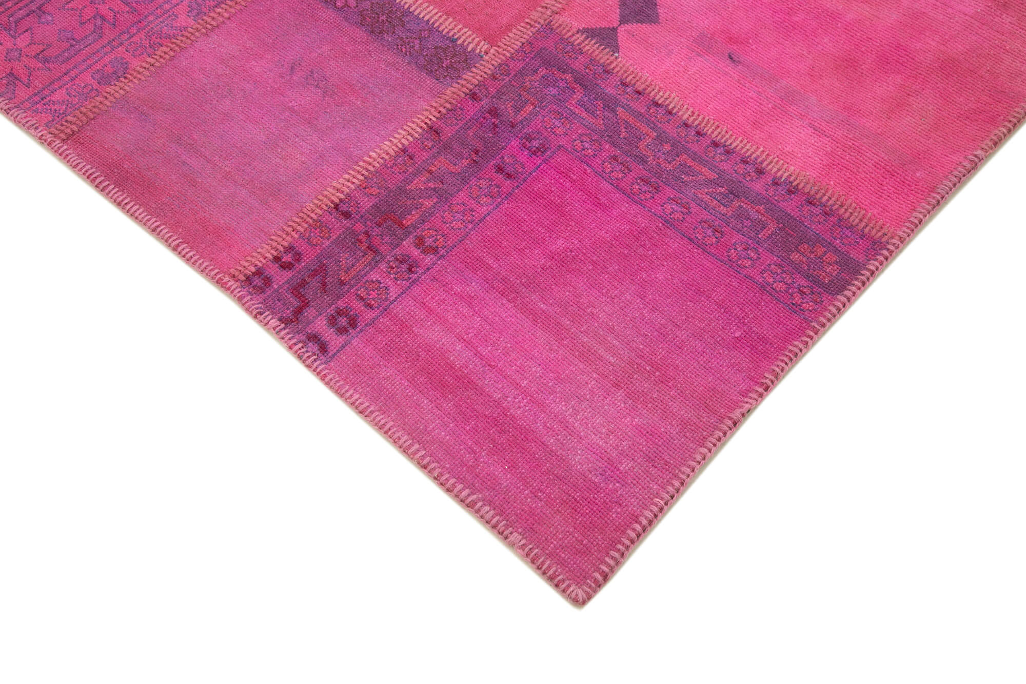 Hand-Knotted Oriental Vintage 207 cm x 304 cm Pink Patchwork Carpet