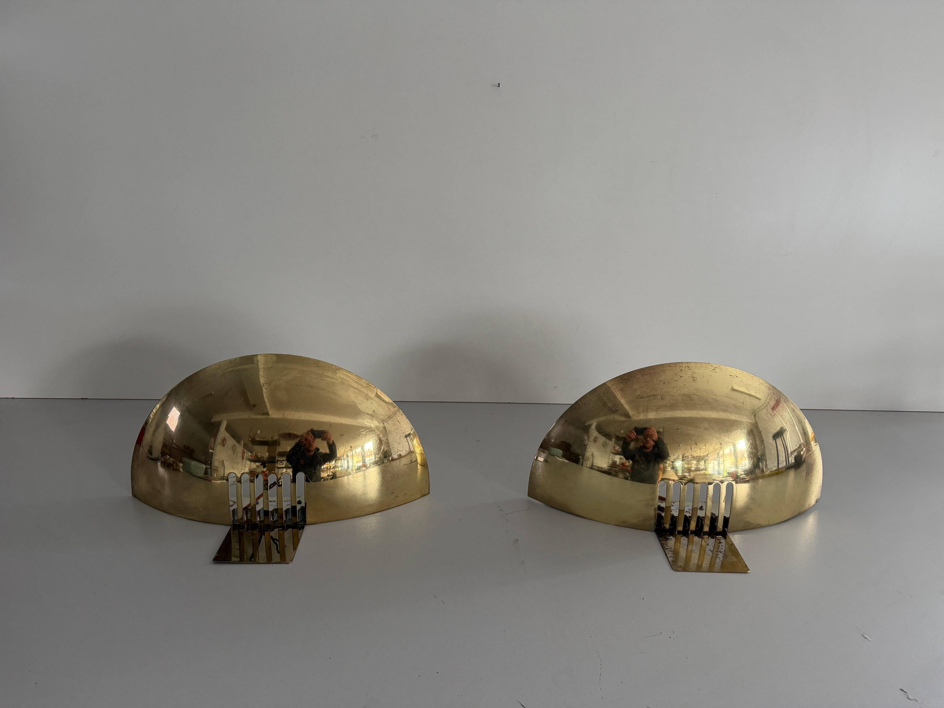 Pair of brass wall sconces from the mid-century by SCE, 1960s, France.