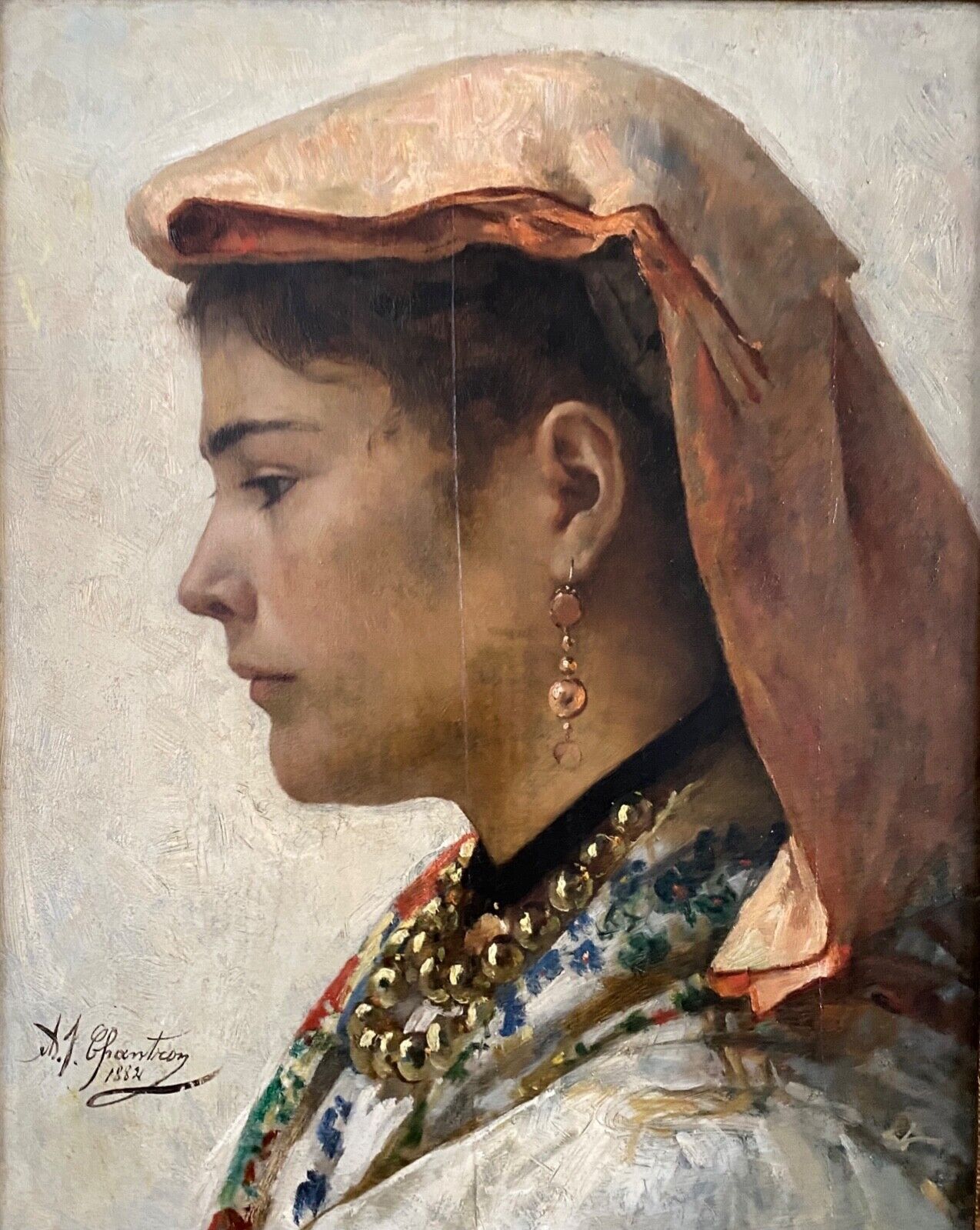 Oil on panel by Alexandre-Jacques Chantron 1882 portrait of a woman