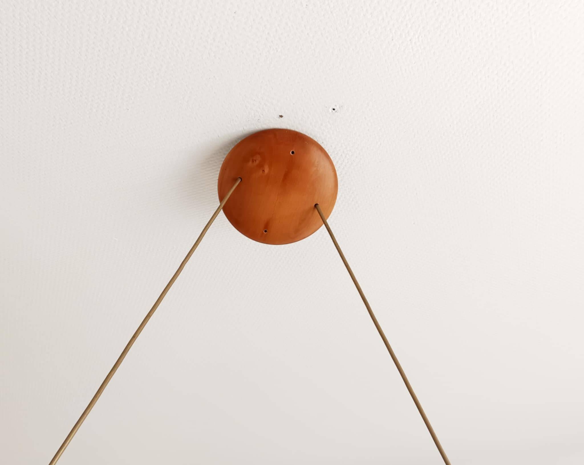 Vintage Scandinavian pendant light, wood and fabric