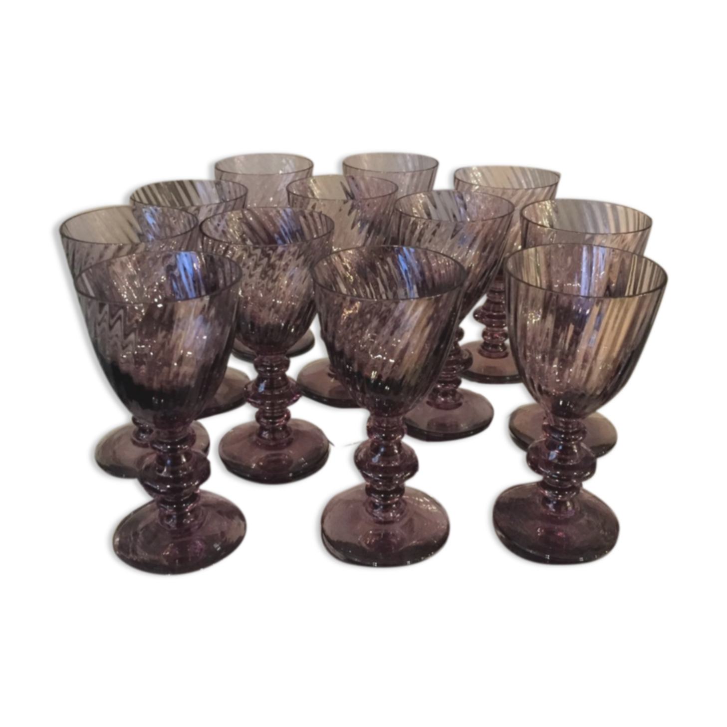 SUITE OF 12 GLASSES OF PORT OR WINE COOKED PURPLE CRYSTAL HARTZWILLER