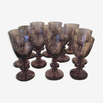 SUITE OF 12 GLASSES OF PORT OR WINE COOKED PURPLE CRYSTAL HARTZWILLER