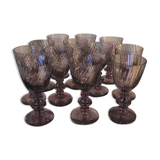 SUITE OF 12 GLASSES OF PORT OR WINE COOKED PURPLE CRYSTAL HARTZWILLER