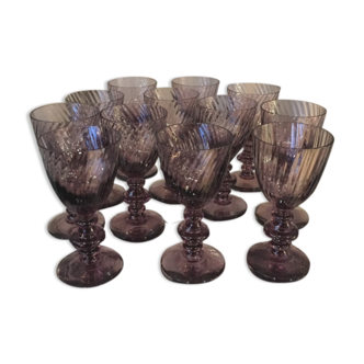 SUITE OF 12 GLASSES OF PORT OR WINE COOKED PURPLE CRYSTAL HARTZWILLER