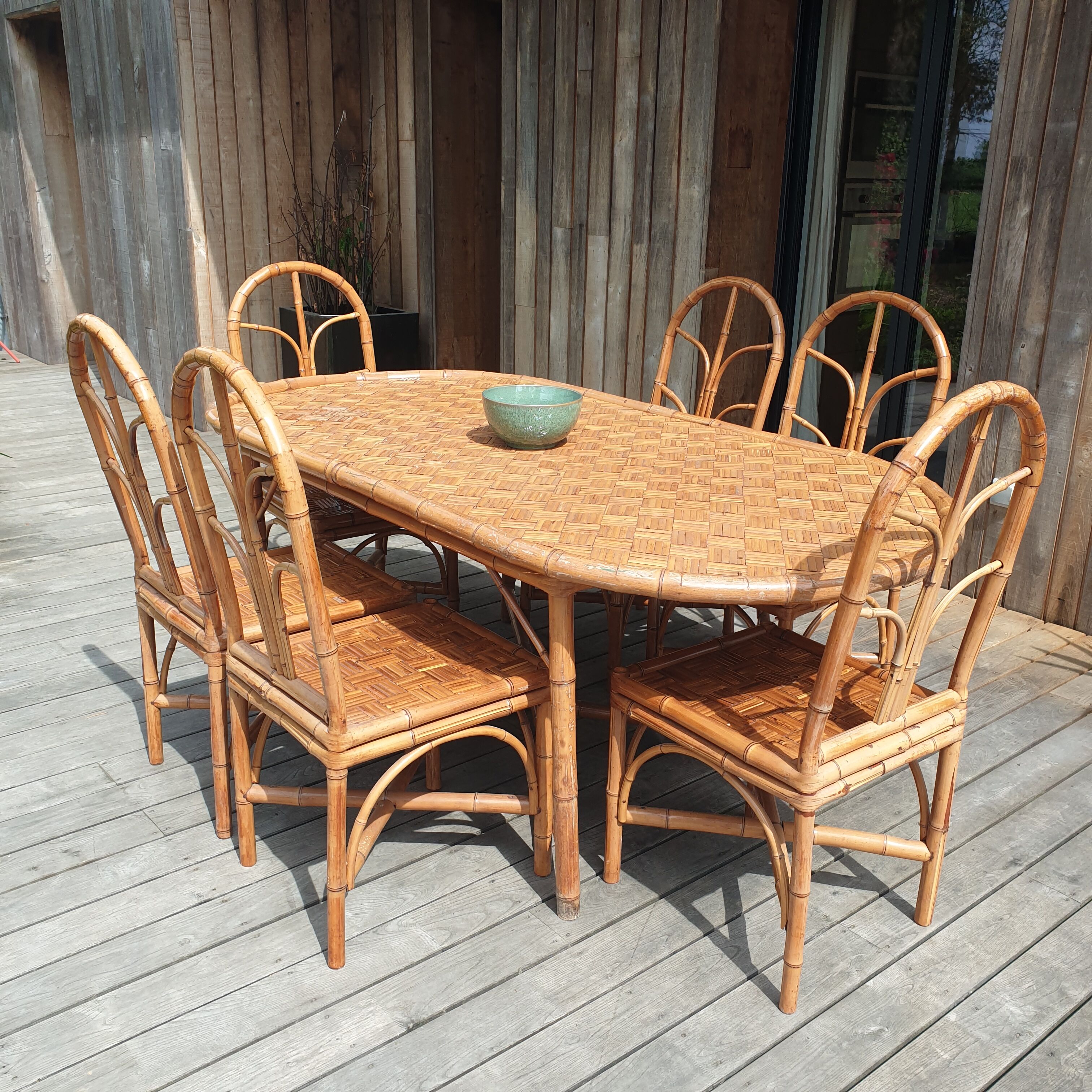 Vintage Madagascar bamboo dining table 80s