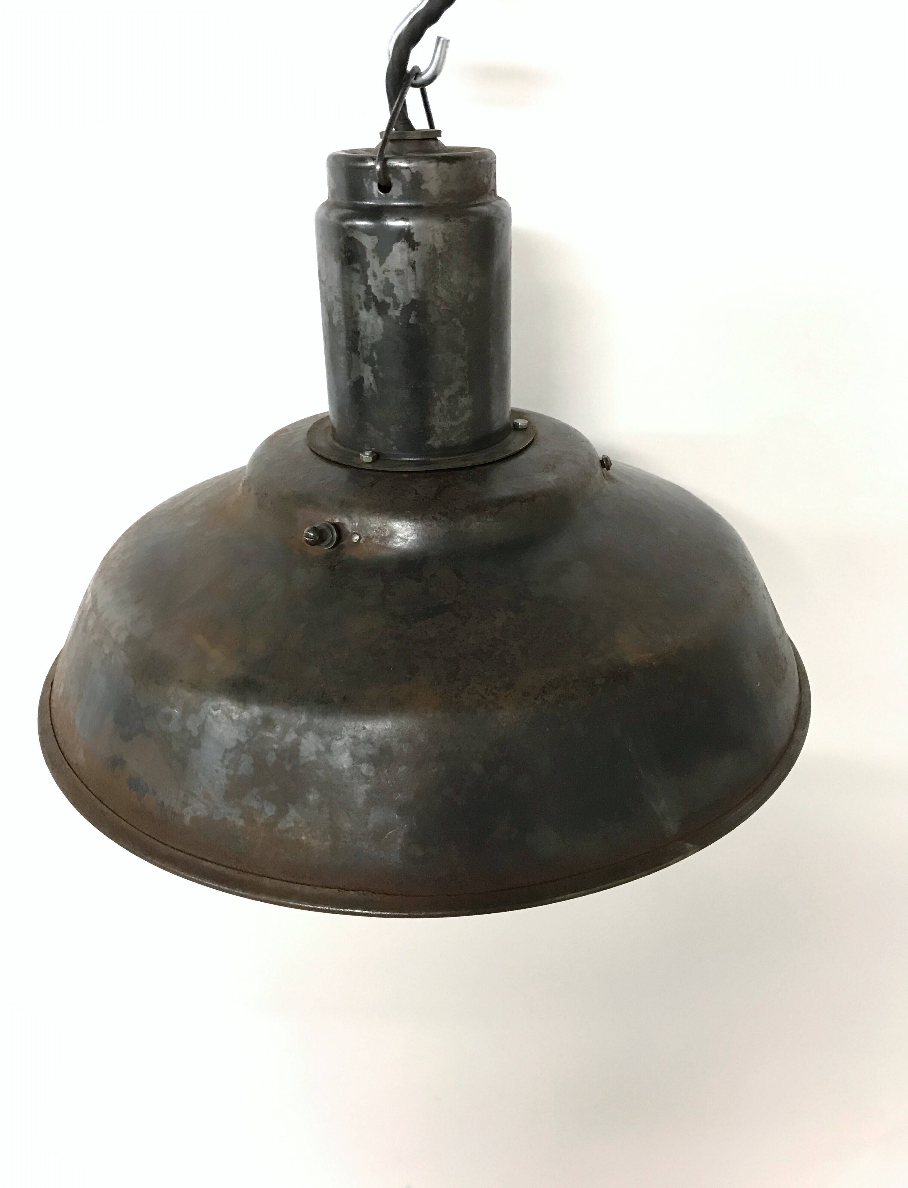 Vintae industrial pendant light with an opaline lamp shade, 1960s