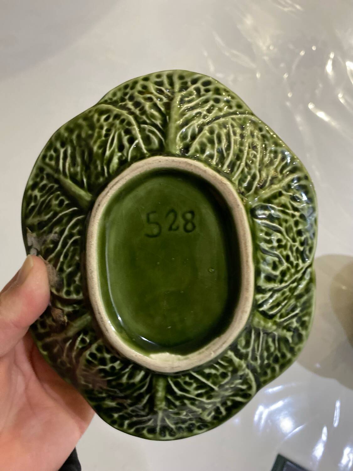 Vintage barbotine and majolica sauceboat