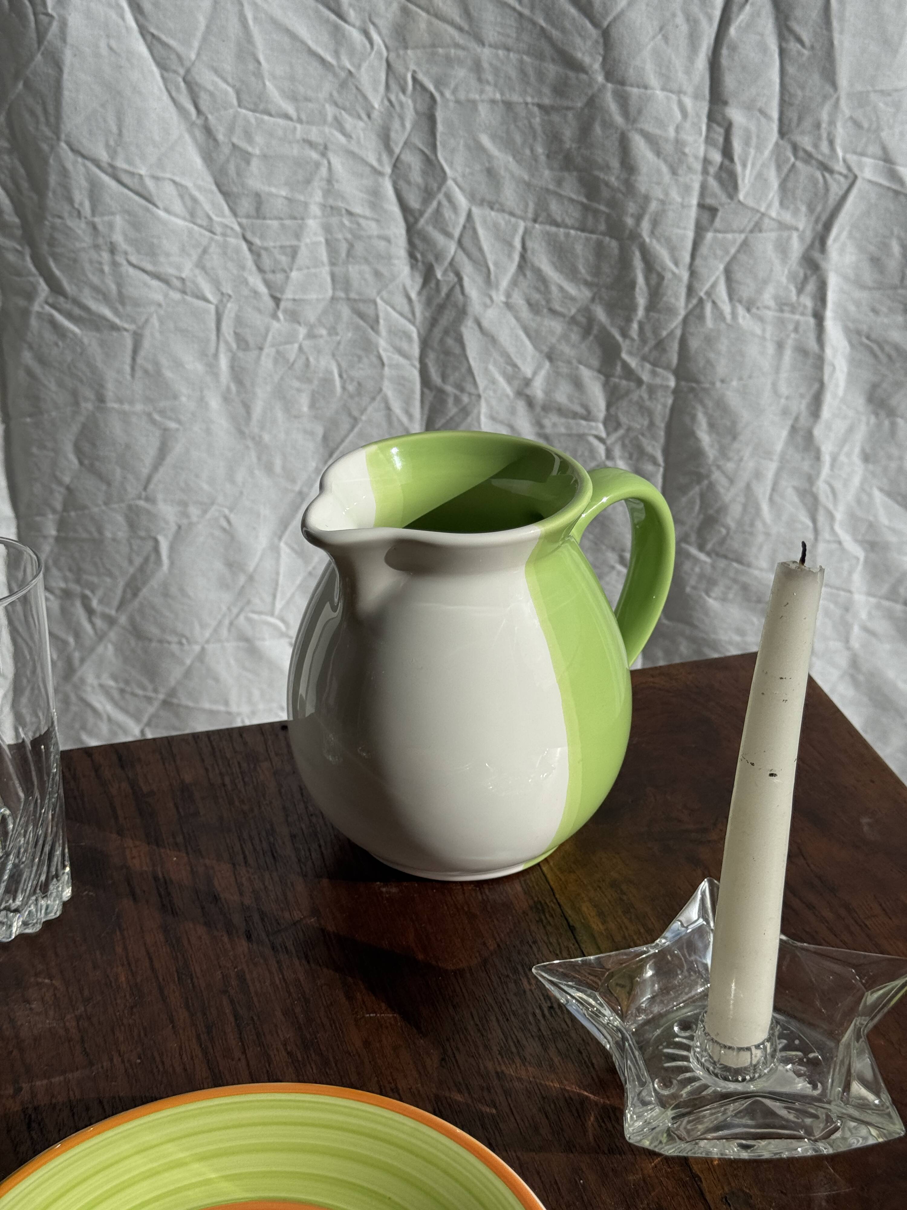 90s white and green ceramic carafe H17 D11
