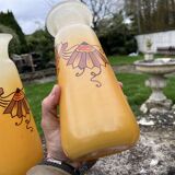 Pair of orange Legras Art Deco enameled glass vases