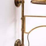 Applique murale à bras articulé en laiton réglable, abat-jour en toile de jute, Angleterre des années 1950