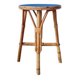 Rattan stool - round painted top in Klein blue