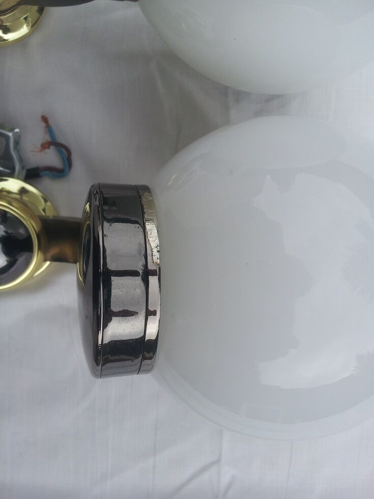 Pair of chromed and opaline metal wall lights